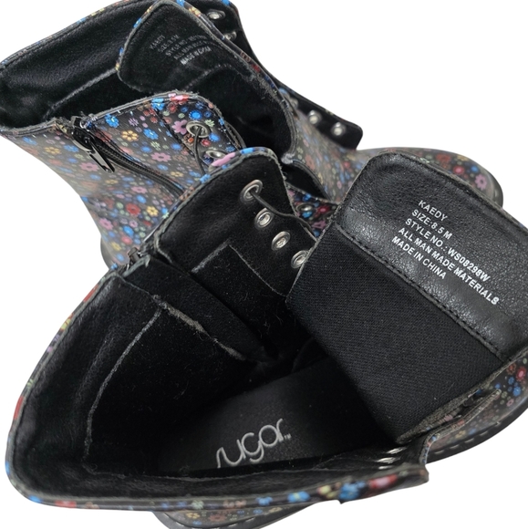 Sugar Kaedy Blue Pink Red Yellow Floral Combat Boots 8.5M - Picture 10 of 10